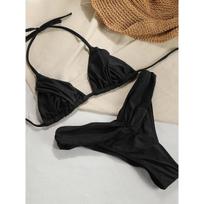 Sexy Folds Bikini Set Solid Micro Bikinis Women Swimsuit Female Triangle Swimwear Beach Wear Bathing Suit S