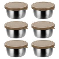6 vnt. padažų indelių su lengvai atidaromais spalvotais dangteliais, nepralaidūs 40 ml salotų užpilo indai, nerūdijančio plieno užkandžių indeliai 6pcs brown