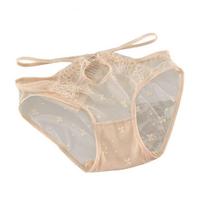 Sexy Belt Cross Panties Lace Mesh Low-waisted Triangle Women’s Panties M beige