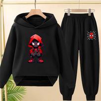 Children Black Hoodie Spider-Man Print Sports Pullover Coat Sweatshirt+Pants Boys Girls Toddler Clothes Leisure Set 110 black