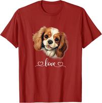 Cavalier King Charles Spaniel Dog Love Graphic Print Cotton T-Shirt Casual Round Neck Tee 3XL brown