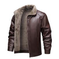 Men's Autumn/Winter Thickened Fleece Leather Jacket - Business Casual, Square Collar, Fashionable and Versatile 2XL ruda