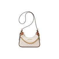 Michael Kors Mk Wilma Klasikinis monogramos logotipas Grandinėlė Užtrauktukas Padengtas drobės rankinė per petį Maža moteriška rankinė per petį Vanilės rudos spalvos 35H3G3WC5B-VANILLA Basic Set (Bag+Dust Bag) white
