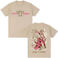 Anime Jojo Bizarre Adventure T-shirt Giorno Giovanna Manga Graphic T-shirts Men Women Clothing Cotton Oversized Couple Outfits 4XL beige