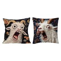 Funny Screaming Goat Pattern Pillow Cover Hilarious Crazy Animal Printed Square Cushion Cover Pillowcase For Sofa Bed black
