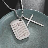 Classic Stainless Steel Christian Bible Verses Cross Prayer Pendant Necklace Men Women Fashion Amulet Jewelry white