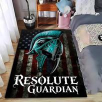 Resolute Guardian Carpet with Spartan Helmet and Flag Design  Suitable for use as an anti-slip for living room bedroom sofas 40x60cm( 15x23in ) gray