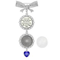 Blue Crystal Heart Photo Locket Pin Brooch Bridal Bouquet Accessory Customizable DIY Keepsake For Wedding Memorial white