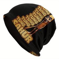 BIIHUDU Tung Tung Sahur Italian Brainrot Skullies Beanie  Black Cartoon Hot Dog Character  Bold Typography Design Stretchy Kn One Size brown