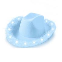 with LED Light Led Cowboy Hat Solid Color Costume Hat Fashion Cowboy Bucket Hat  Party mėlyna