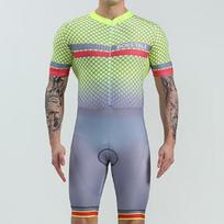 Mens Cycling Triathlon Suit Short Sleeve Compression Base Layer Green Stripe Dot Pattern Breathable Mesh Summer Sports Gear XXS beige