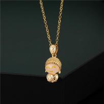 New In Cute Lucky Little Maitreya Buddha Pendant Women Necklaces Vintage Stainless Steel Female Chains Jewelry black