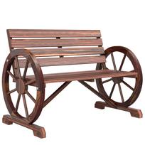 Wagon Wheel Chair Bench Armrest Rustic Loveseat Wood Outdoor Garden 105.5 x 59 x 75 cm