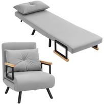 Vienvietė sulankstoma sofa-lova Konvertuojama sofa-lova 4 viename Reguliuojamas atlošas 5 lygiai ir pagalvė 63x73x81 cm Pilka 63 x 73 x 81 cm