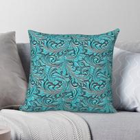 Embossed Turquoise Floral Square Pillowcase Polyester Linen Velvet Printed Zip Decor Room Cushion Cover 30X30CM blue
