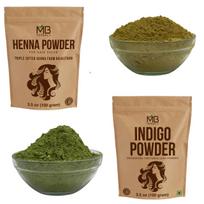 MB Herbals Henna Powder and Indigo Powder Combo, Triple Sifted from Rajasthan, Hair Color, 100g Each