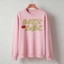 Biker Babe Red Lips Glitter Letter Graphic Sweatshirt Motorcycle Lover Long Sleeve Pullover Vintage Unisex Casual Sweatshirt Top 3XL gray