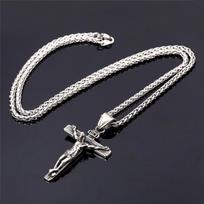 Men's European and American Personalized Religious Jesus Cross Necklace Fashionable Golden Cross Pendant Necklace Jewelry Gift 4-60cm gray