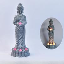 Buddha Figurines, Chinese-style Zen Garden Statues Solar-powered Garden Lights Horticultural Landscape Decorations Resin gray
