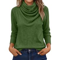 Women's Color Cowl Neck Long Sleeve Casual Sweater L armijos žalia spalva