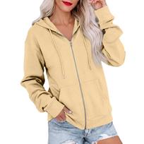 Women's Long Sleeve Color Hoodie Sweatshirt Jacket for Casual Daily Wear L smėlis