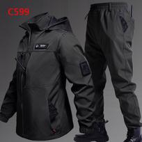 Autumn Winter Fleece-Lined Waterproof Softshell Jacket Set, Outdoor Mountaineering Warm Dirty-Resistant Workwear Suit 165/M black