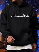 Casual Fleece-Lined Printed Hoodie Sweatshirt for Autumn and Winter Outdoor Wear S black