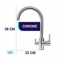 Trijų angų virtuvės maišytuvas Hydro Chrome su atskiru filtruoto vandens kanalu, 38 cm