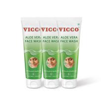 Vicco Aloe Vera Face Wash Pack of 3, 70 gm Each, Gentle Hydrating Cleanser for Soft, Smooth Healthy Skin beige