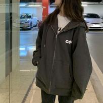 Unisex Hooded Fleece Sweatshirt Jacket - Autumn/Winter Casual Loose Mid-Length Small gray