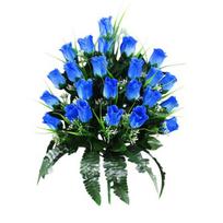 Dirbtinė kapo gėlė 24 galvutės Dirbtinio šilko rožių krūmas Memorialinė rožių puokštė ant antkapio, kapavietės vazos blue