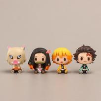 4 vnt./rinkinys Demon Slayer Kamado Tanjirou Nezuko figūrėlės žaislai Q versija Kimetsu No Yaiba Agatsuma Zenitsu veiksmo figūrėlės modelio lėlės beige