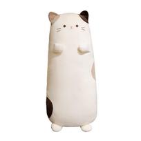 Non-Toxic Cute Calico Cat Plush Toys Cartoon Animal Long Cat Pillow Leg Clamp Washable Sleeping Companion Throw Pillow 70cm white