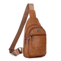 Fashion Men Women Travel Multipurpose Sling Shoulder Bag Zipper Pack Leather Chest Bag šviesiai ruda spalva