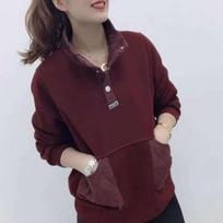 Women's Plus Size Loose Fleece Hoodie - Thickened, Long Sleeve, New Winter Style M - Recommended for 80-100 lbs vyno raudonos spalvos