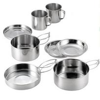 Outdoor Camping Stainless Steel Set Pot, Foldable Pot Set, 8-piece Set, Outdoor Picnic Plate, Bowl, Cup, Tableware Set One Size sidabras