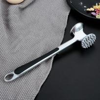 Profession Meat Hammer Portable Loose Tool Meat Tenderizer Needle Dual-Sided Meat Mallet with Rubber Comfort Grip Handle gray