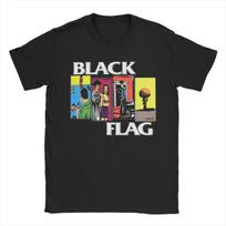 Comics Punk Rock Band  T Shirt Men's Cotton Tops Shirts Funny Black Flag O-neck Short Sleeve S