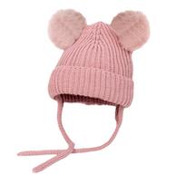 Pompom Winter Baby Hats Cute Beanies Caps Bear Ear Protection Knitted Boys Girls Headwraps Warm Kids Crochet Infant Kid Headwear rausvai violetinė