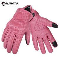 Lady Pink Retro Goat Leather Motorcycle Riding Gloves Women Motocross Racing Gloves Hard Shell Protective Motorbike Glove XS-M S rožinė