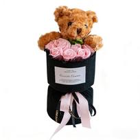 Valentine's Day Gift Rose Bear Bouquet Artificial Flower with Cute Bear for Decor Wedding Anniversary Birthday Present rožinė