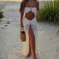 Sexy bikini neck sling swimsuit suit women's summer split skirt bikini three-piece set S balta