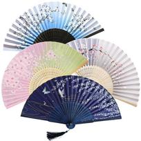 4Chinese bamboo folding hand fan - Portable traditional bamboo fan suitable for dance, role-playing, wedding party decoration, photo props, home 4Pieces gray