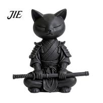 Cat Desktop Accessory 3D Printed Knight Figurine, Meditating Desk Decor with Zen Warrior Pose, Showcase Ornament Minimalist Frosted Animal Sculpture juoda