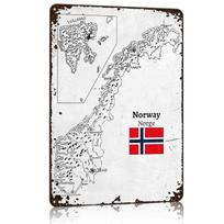 Ranka pieštas Norvegijos žemėlapis Metalinis plakatas Skardinė lentelė Sienų menas Namų dekoras Pritaikomos metalinės lentelės namų dekoravimui Kambario dekoracijos 20x30cm（7.8x11.8inch） gray