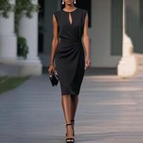 Women's Fashion Vintage Cross-Knot Round Neck Lace-Up Fitted Dress L