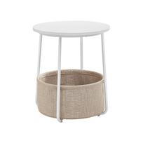 VASAGLE Side Table, Round End Table with Fabric Basket, Spacious, for Living Room Bedroom, Bedside Table, Modern Style, White and Beige matinė balta spalva