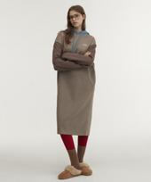 BETWEEN A AND B Hooded Long Jersey Fleece-Lined Dress [Chocolate] Chocolate/Free Size gray