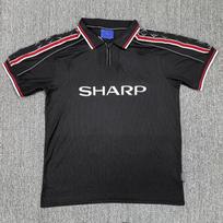 Manchester United 1998-99 Away Short Sleeve Football Jersey Men Bamboo Fiber Performance Soccer Shirt Large black