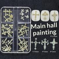 Retro 3D Cross Nail Charms 6 Size Mix Punk Cross Nail Decorations For Manicure Diy Alloy Metal Studs Nail Jewel Gold 30 pieces